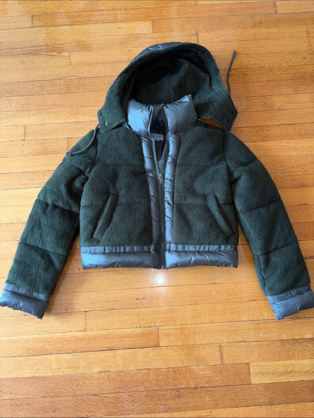 Kids Hooded Sherpa Puffer Jacket in Olive